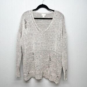 Caslon Distressed Knit Sweater Womens XL Boho Relaxed Contemporary Minimalist
